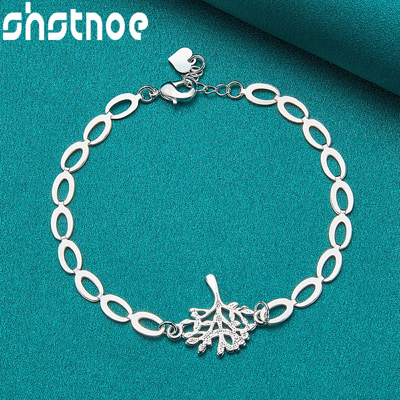 

SHSTONE 925 Sterling Silver 20cm Heart O-Chain Tree Charm Bracelets For Women Jewelry Lady Wedding Birthday Party Accessories