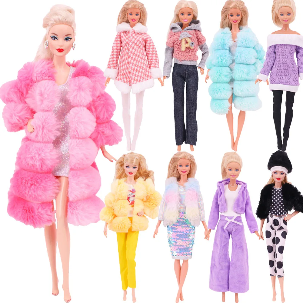 

Одежда для куклы Барби, плюшевое пальто, сексуальное платье, короткий меховой кожаный жилет для Барби 11,5 дюймов, аксессуары для кукол, повседневная одежда, подарки