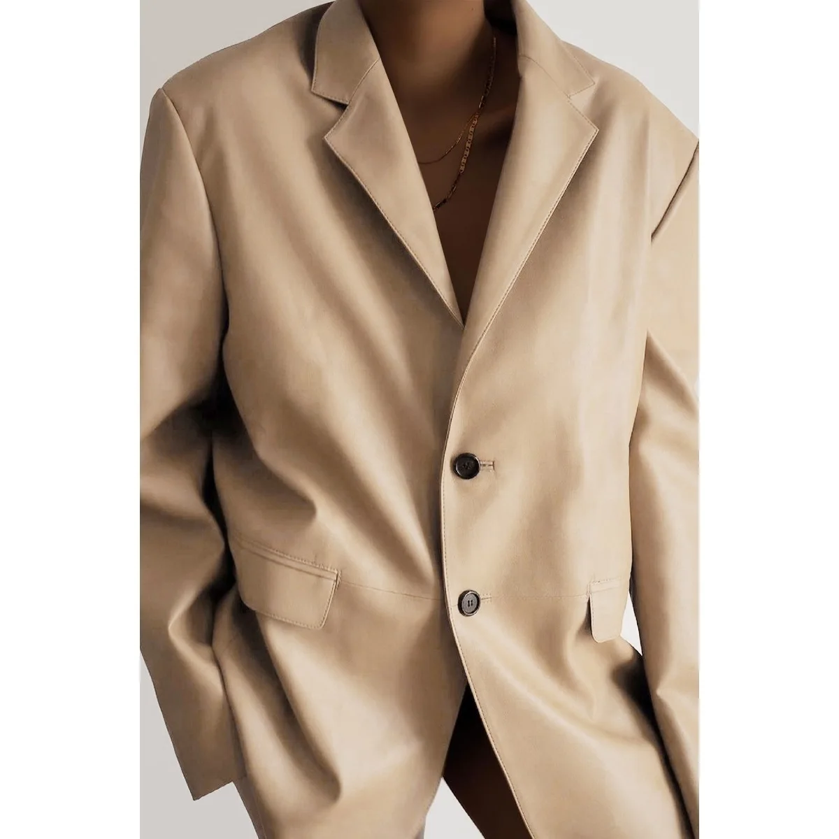 Women's New  Fashion Imitation Leather Suit Collar Single-breasted Temperament Long-sleeved Pu Jacket Leather Jacket Women