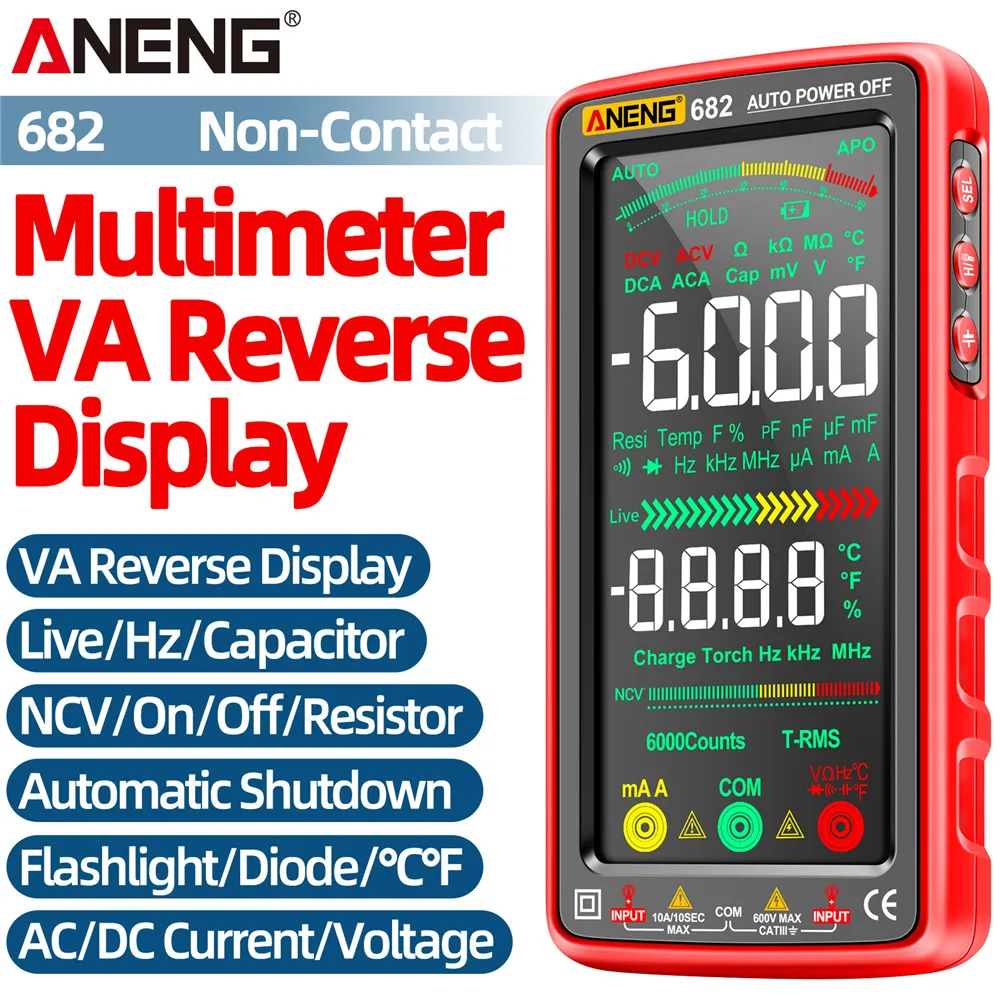 

ANENG 682 умный мультиметр с большим цветным экраном, амперметр переменного/постоянного тока, тестер напряжения, перезаряжаемый Омметр, тестер диодов, инструменты для электрика
