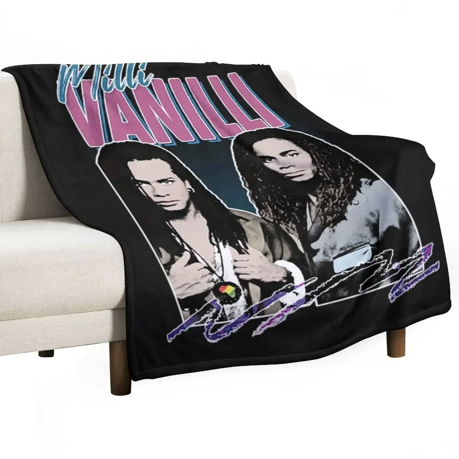 Milli Vanilli T-ShirtMilli - 80's Fanart Aesthetic Design Tribute Throw Blanket Picnic anime Camping Blankets
