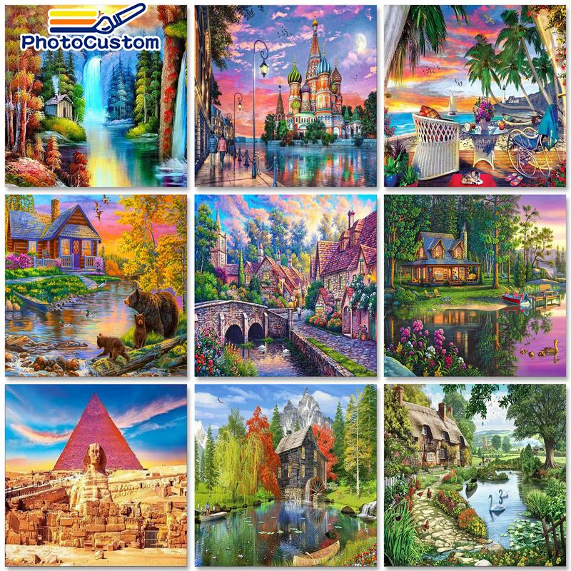 

PhotoCustom Modern Painting by numbers Handpainted Number painting Scenery DIY Pictures by numbers Art supplies Home decor