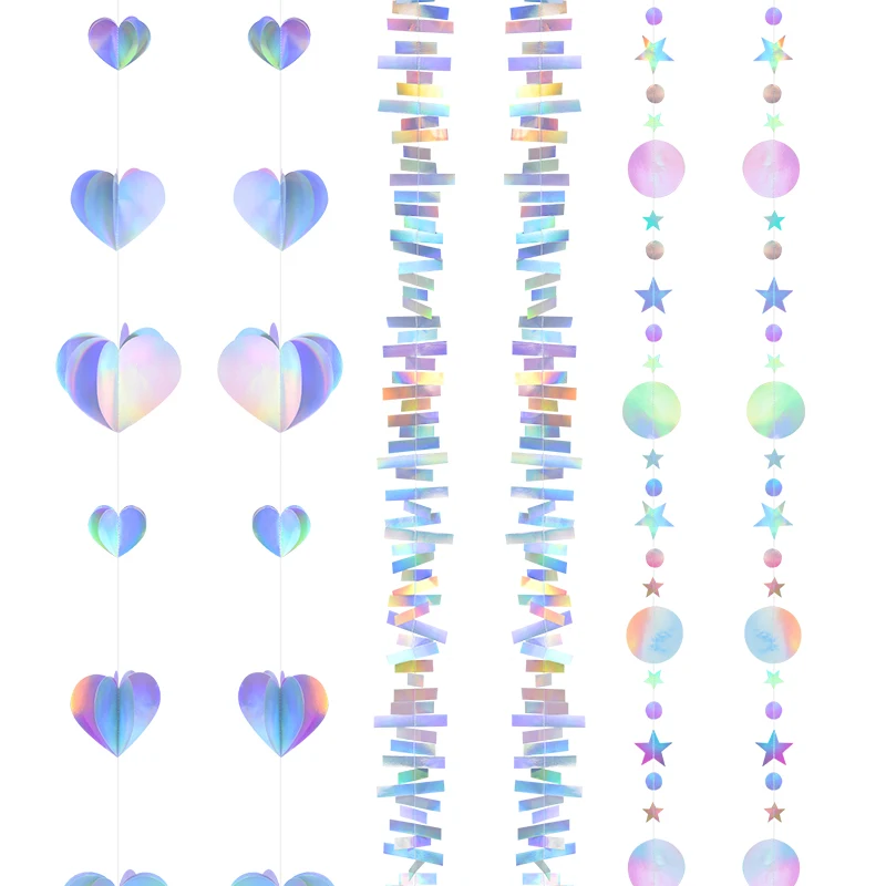 

Laser Round Star String Banner Iridescent Twinkle Paper Garland Baby Shower Birthday Party Decoration Wedding Wall Hanging Decor