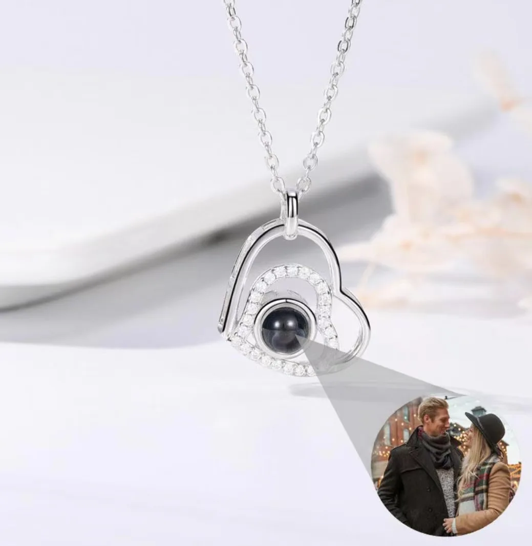 Personalized Custom Photo Projection Picture Necklace for Mom Double Heart Shape Customized Memory Valentine's Day Gifts Jewelry