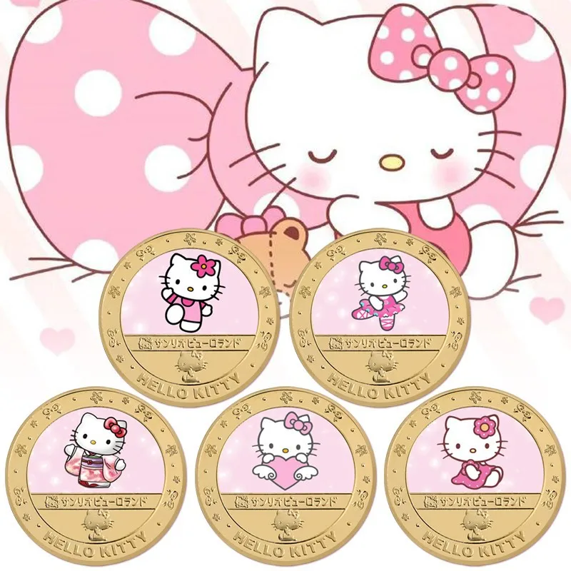 

Hello Kitty Commemorative Coins Kawaii Anime Collection Metal Gold Coin Cute Cartoon Sanrio Cards Children's Birthday Gift Toys