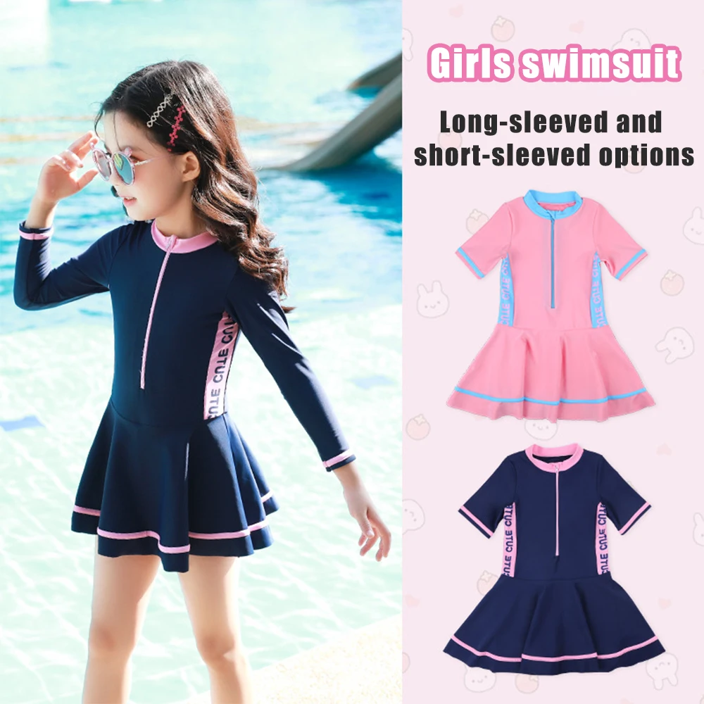 

Girl Two Piece Swimwear Short and Long Sleeve Swimsuit Lovely Sun Protection Beach Children Swimming Suit Girl Baby Bathing Suit