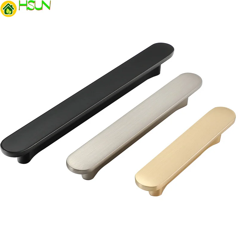 Nordic Light luxury arc-shaped copper wire drawing handle modern simple American black furniture hardware zinc alloy