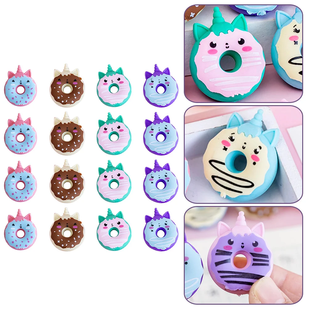 16Pcs Mini Erasers Unicorns Donut Erasers Cartoon Erasers Students Erasers (Random Style)