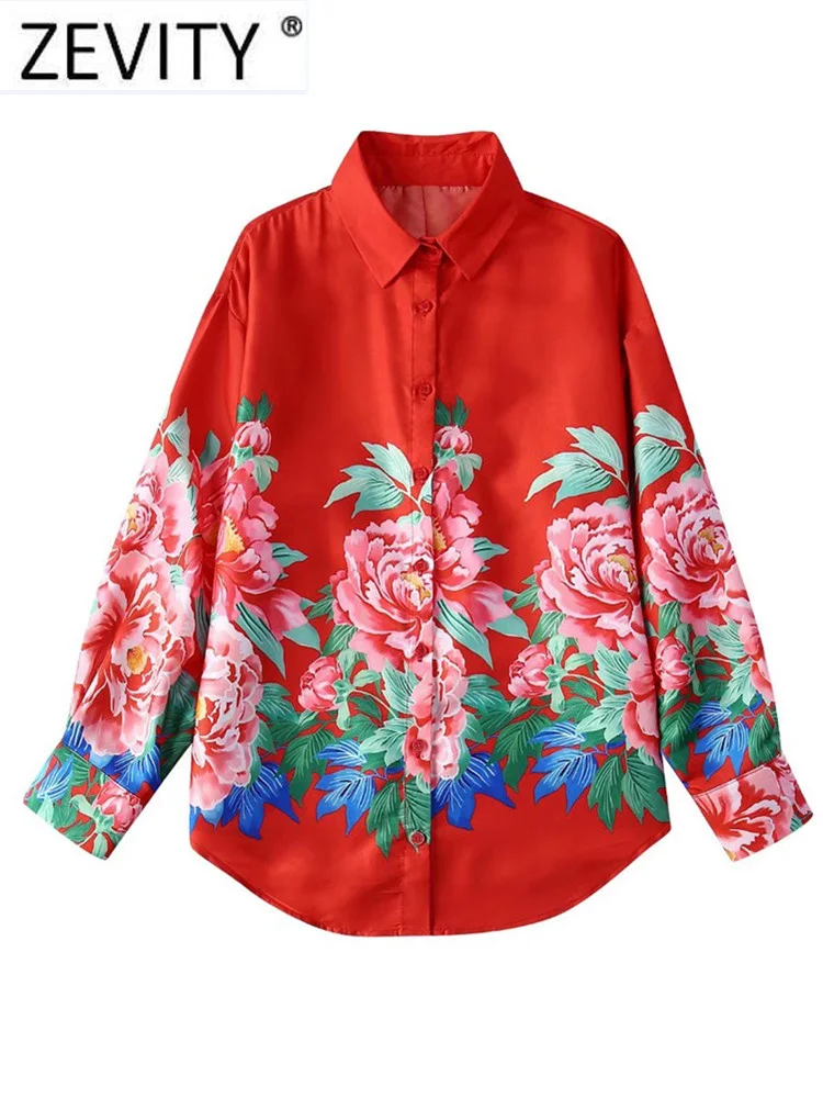Zevity Женская винтажная Повседневная Блузка с цифровым принтом женская рубашка