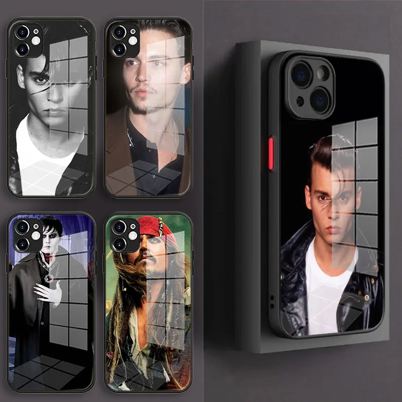 

Johnny Depp Black Glass Phone Case For iPhone 14 13 11 12 Mini Pro Max XS XR X Silicone Cover