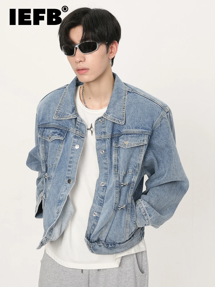 

IEFB Men's Coat Autumn New Korean Fashion Short Shoulder Pad Denim Jacket 2022 Solid Color Long Sleeve Male Tops 9A5162