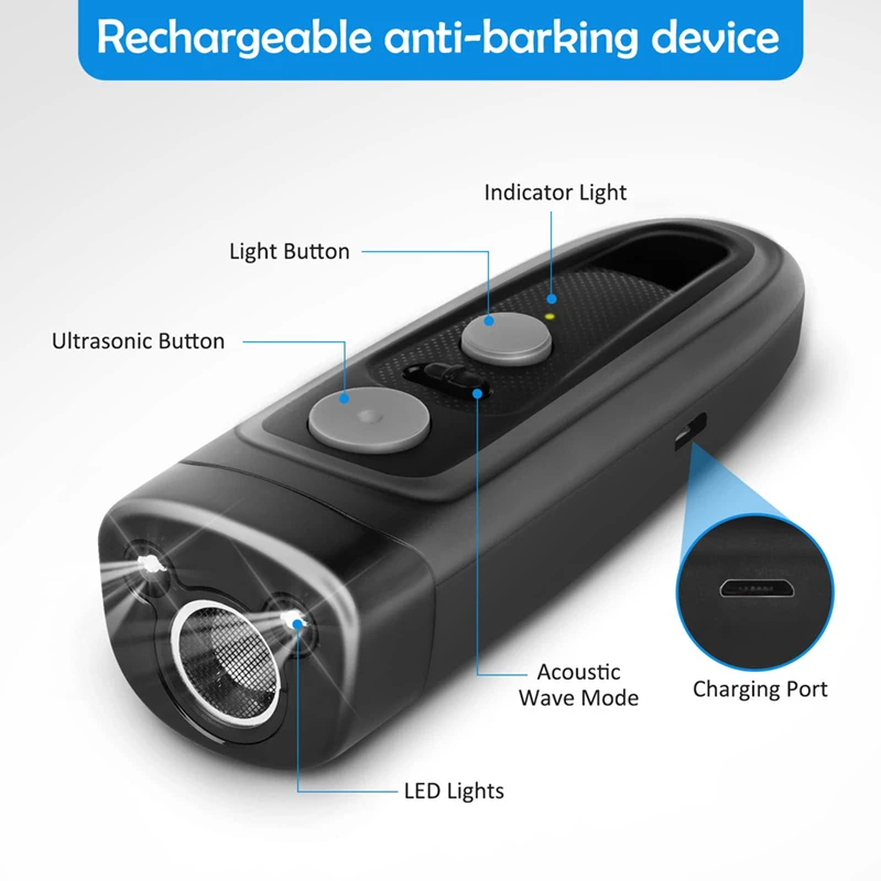 

Ultrasonic Dog Repeller High Power Dog Anti Barking Training Device Pet Behaviors Correct Training Device With LED Flashlight