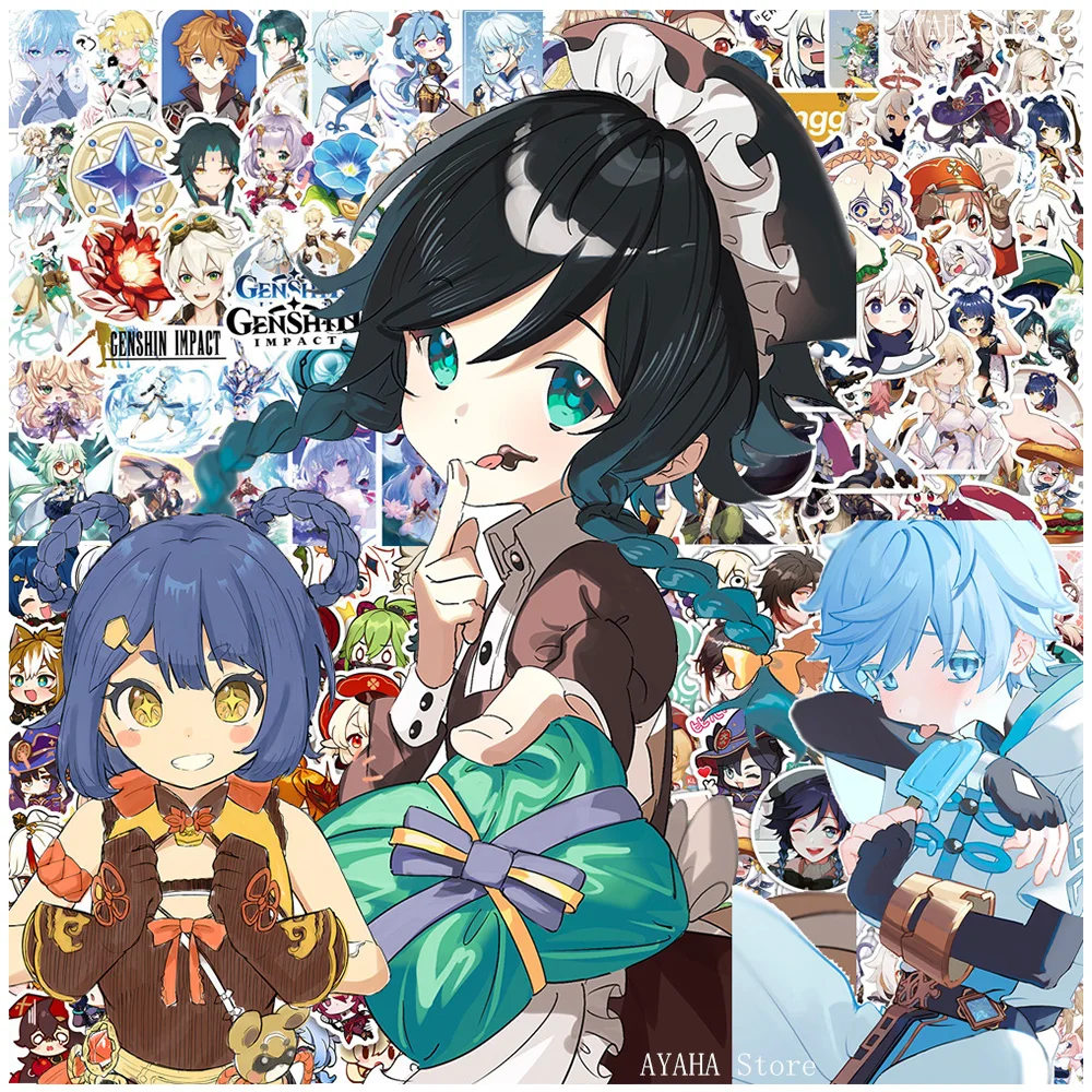 

50/100pcs Cute Game Genshin Impact Stickers Anime Decal Graffiti Skateboard Laptop Car Waterproof Cool Kids Cartoon Sticker Toy