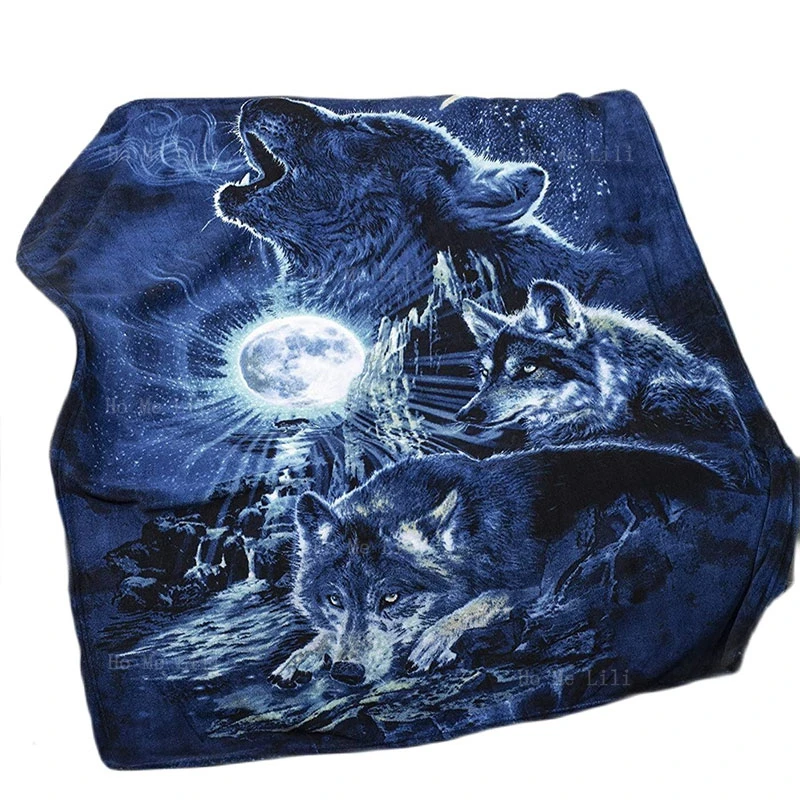 Мягкое удобное фланелевое одеяло для спальни с изображением воющего на Луне