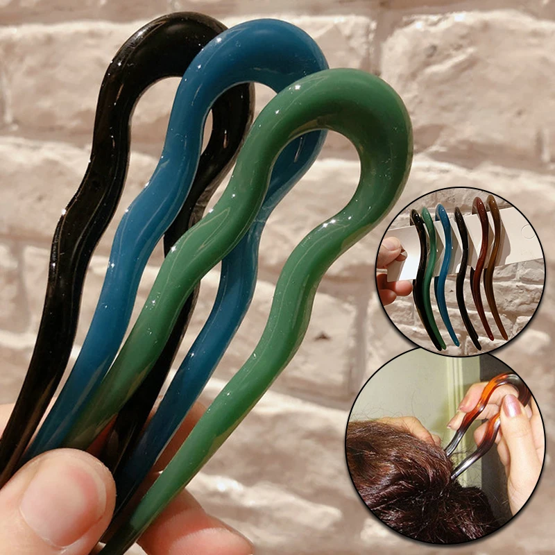 

Girls U-Shape Hair Forks Grips Geometric Simple Hair Stick Resin Bending Hairpin Hairwear Women Hair Styling Tool Decoration