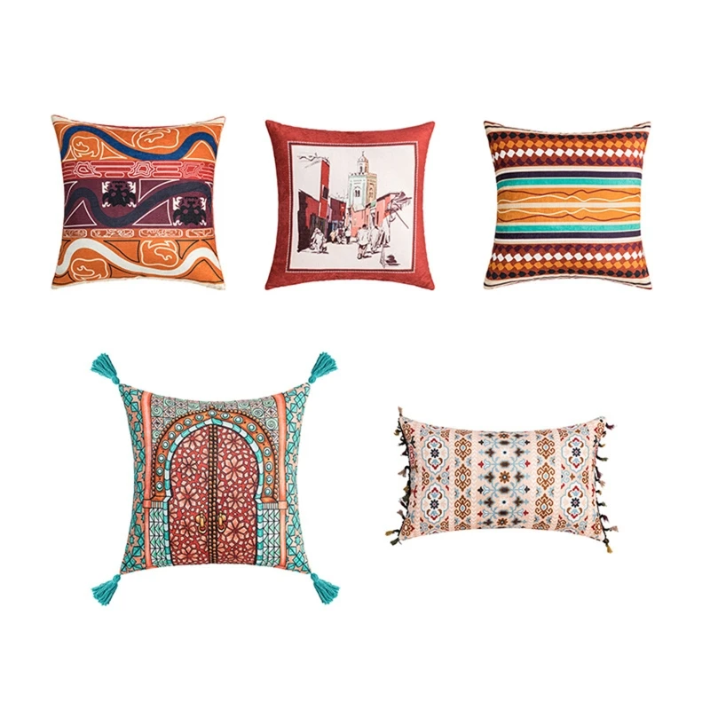 

Vintage Bohemian Style Tufted Pillow Case Floral Tassels Throw Cushion Cover