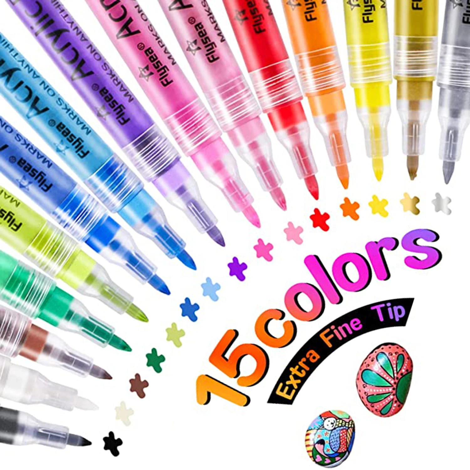 

15 Colors Paint Pens 0.7mm Extra Fine Tip Acrylic Paint Marker for Rock Painting Acrylic Art Markers for Kids Adults Card Making