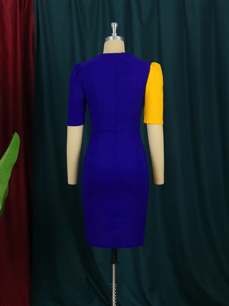 Женское облегающее платье с кисточками желтое синее в стиле пэчворк коротким