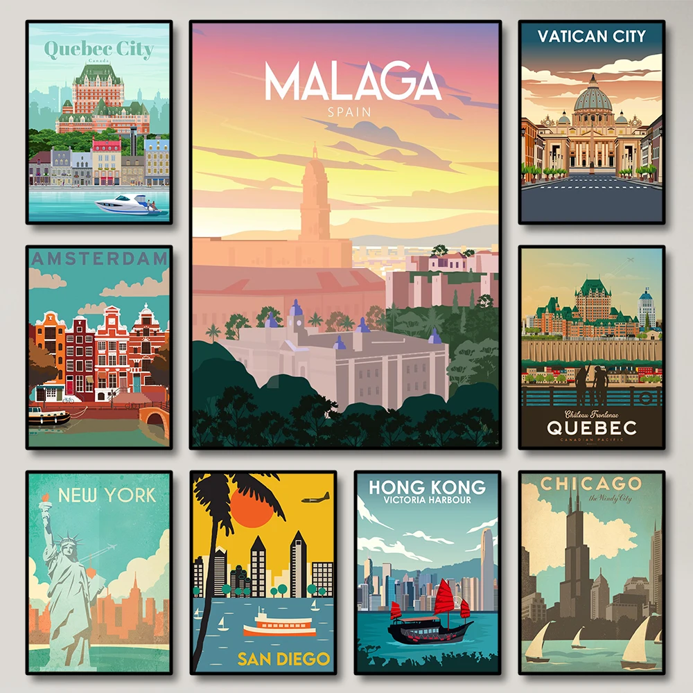 Постеры в минималистическом стиле с изображением города Чикаго Лондона