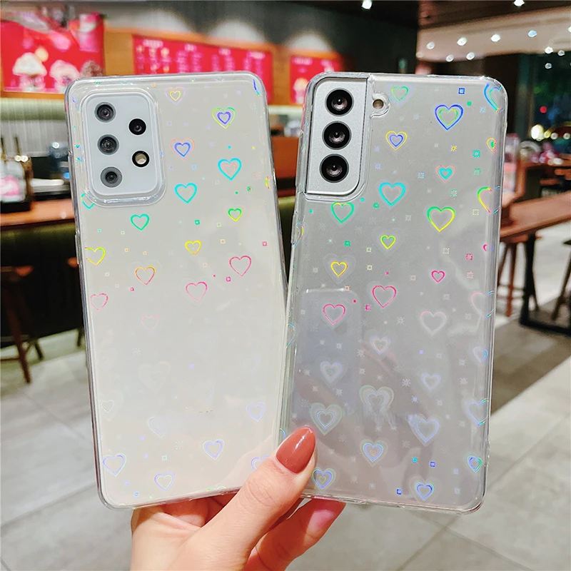

Heart Laser Phone For Samsung S22 S20 S21 FE Plus Note 20 Ultra A73 A53 A33 A51 A71 A52 A32 A12 A72 A50 A21S A31 Cover