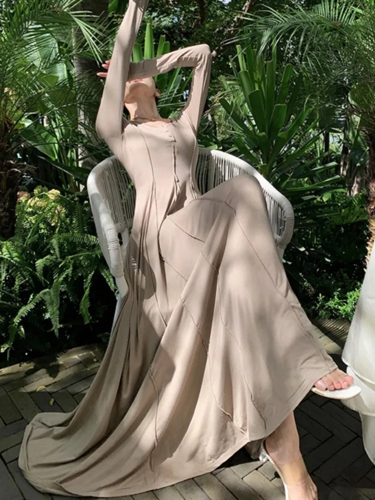 Элегантные повседневные трикотажные платья для женщин с длинным рукавом