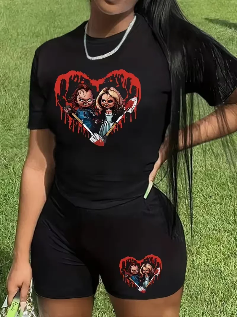 Женский спортивный костюм с круглым вырезом повседневные свободные шорты и топы