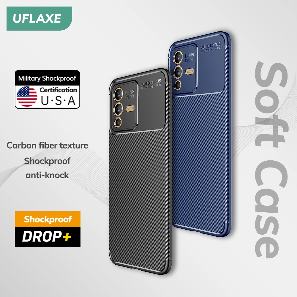 UFLAXE Original Shockproof Soft Silicone Case for Vivo V23 Pro V23e 5G Carbon Fiber Back Cover Casing