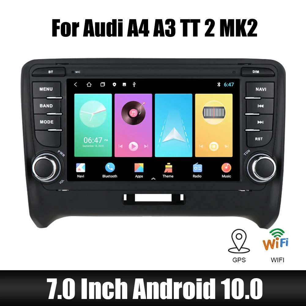

MP5 Video Player 7 Inch HD Touch Screen GPS FM Receiver 2 Din for Audi A4 A3 TT 2 MK2 Bluetooth WiFi Android 10.0 Car Radio