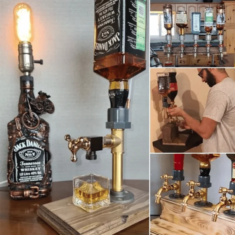 

Liquor Alcohol Whiskey Wood Dispenser Whisky Bottle Rack and Pour Acohol Dispenser for Home Bar Unique Gift for All Wine Lovers