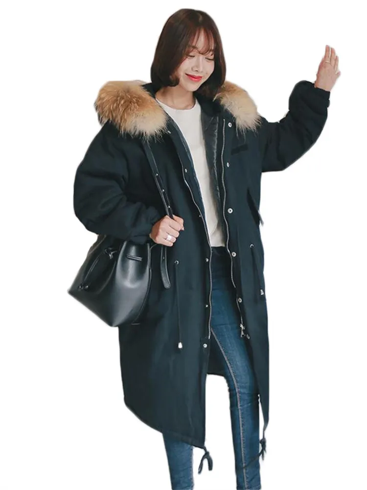 

2022 Korean Version Casual Oversized Fur Collar Cotton Coat Women Mid-length Thickened Tooling Cotton Clothes Female JD2349