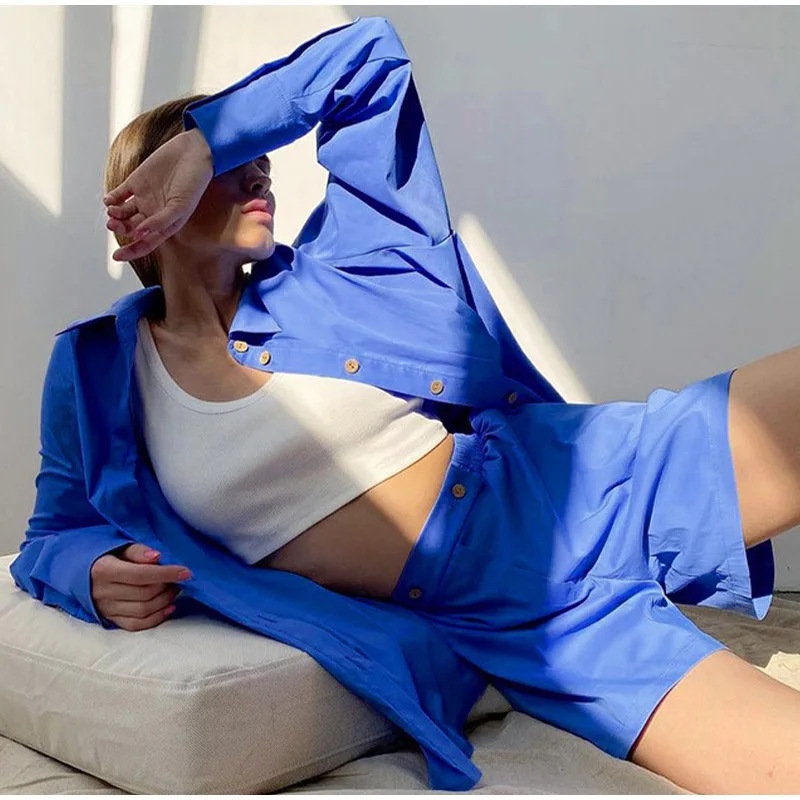 

Женский комплект из двух предметов, свободная рубашка с длинным рукавом и отложным воротником