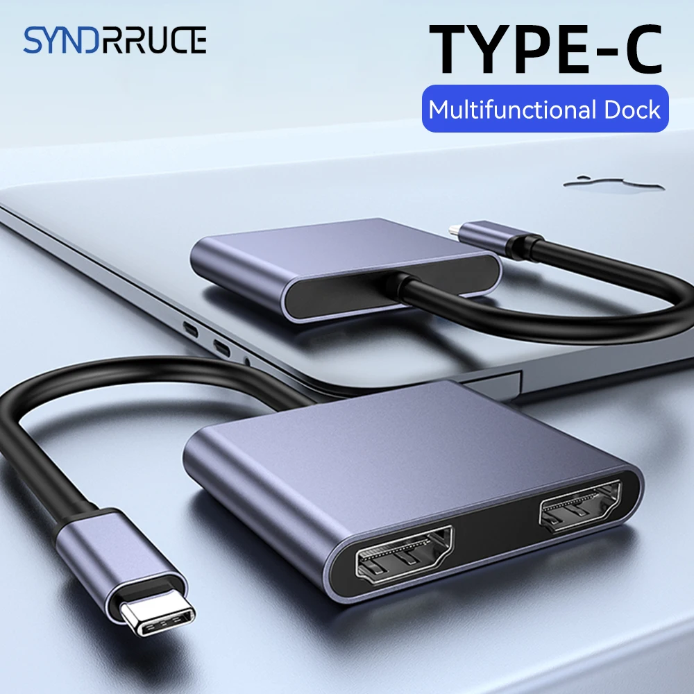 USB C Hub To Dual HDMI-compatible 4K Dual Screen Expansion Type C Docking Station For Macbook Laptop Mobile Phone PC