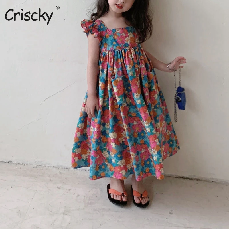 

Criscky Vintage Flower Girls Dress for Wedding Children Princess Party Long Gown Kids Dresses for Girls Formal Clothes