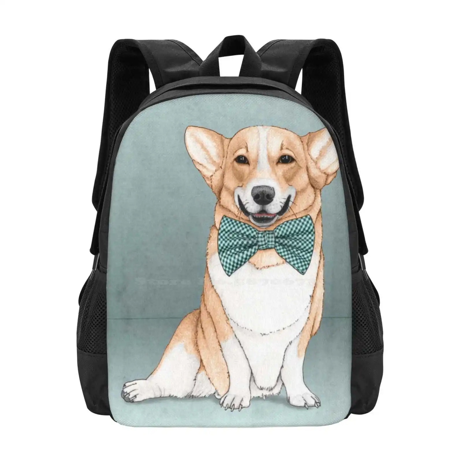 

Corgi Dog Hot Sale Backpack Fashion Bags Welsh Corgi Puppy Cute Bow Tie Vintage Barruf Dogs Perro Sweet Smile Smiling Blue