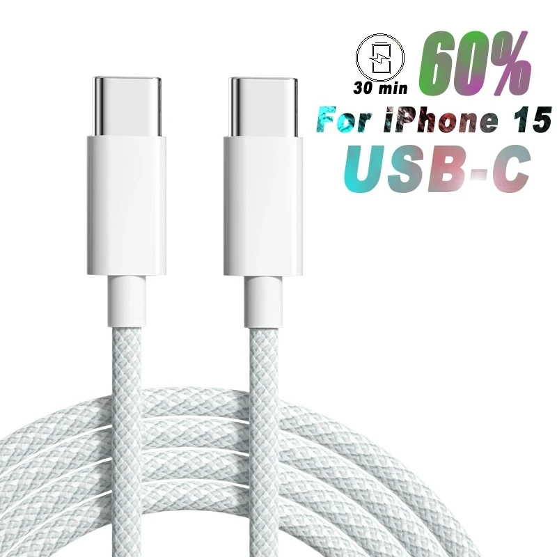 

60W PD USB C to Type C Cable Braided Fast Charging Charger USB-C USB 3.0 Connector Charging Cable For iphone 15 Type C Cable
