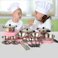 Stainless Steel Pots Pans Cookware Miniature Toy Cookware Children Pretend Adult Work  Pretend Play Gift For Kids Play House Toy
