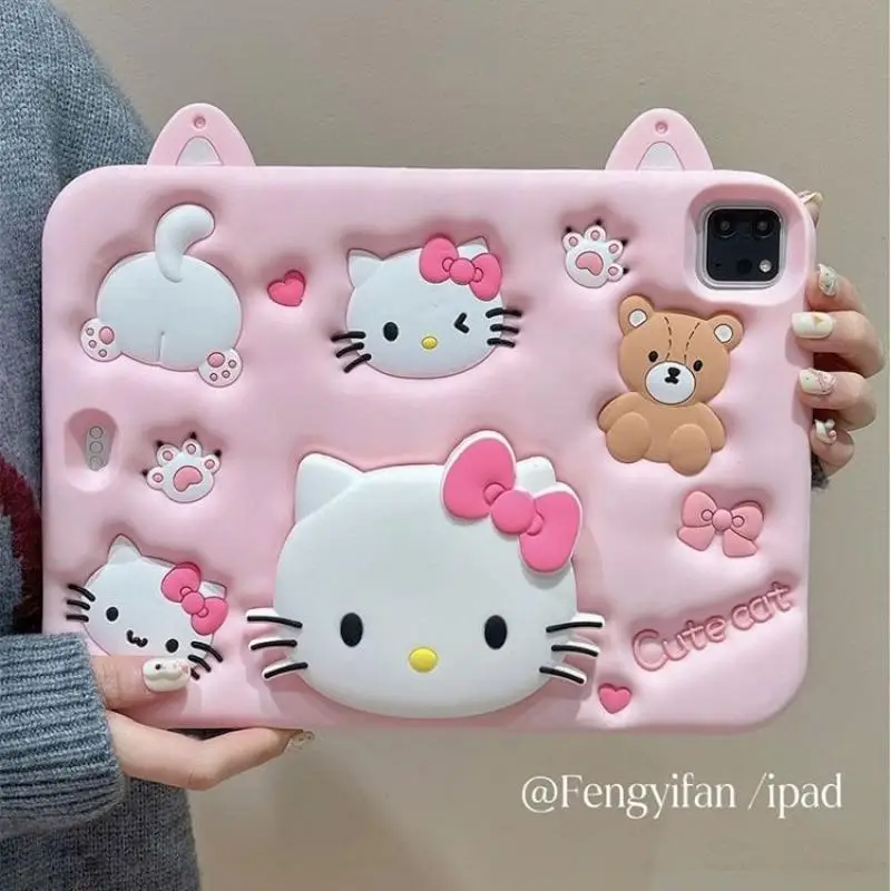Kawaii Sanrio Hello Kitty Чехол для iPad Милый мультяшный силикагель с защитой от изгиба