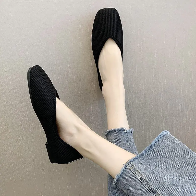 

2022 Cotton Fabric Flats Shoes Women Yellow Ballerina Socks Shoes Women Loafers Slip On Flat Heel Mule Shoes Plus Size 43