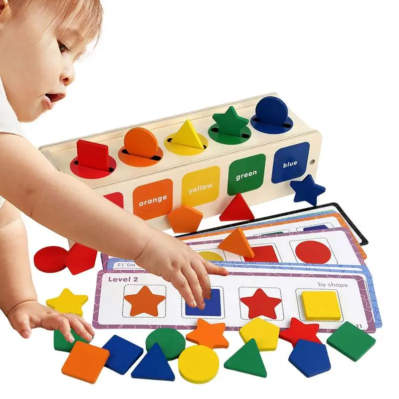 

Wooden Shape & Color Sorting Toy Wooden Toddlers Montessori Toy For Kid Color Shape Sorting Matching Box Fine Motor Skill Toy
