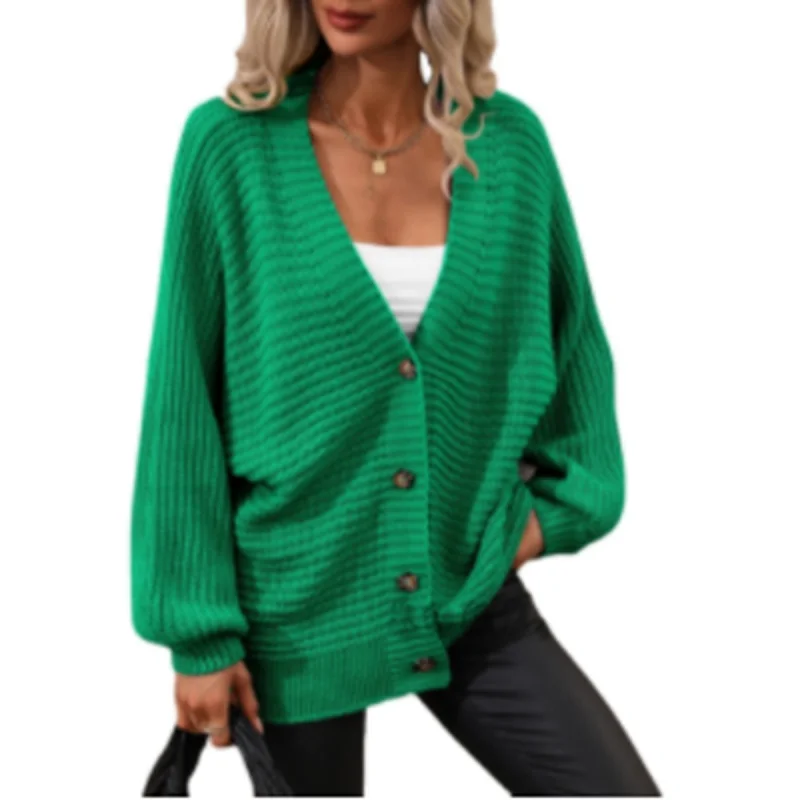 

Sweaters Women Autumn-Winter knitted Jacket single-breasted solid color Cardigan Top V-neck Long sleeved Women's clothing