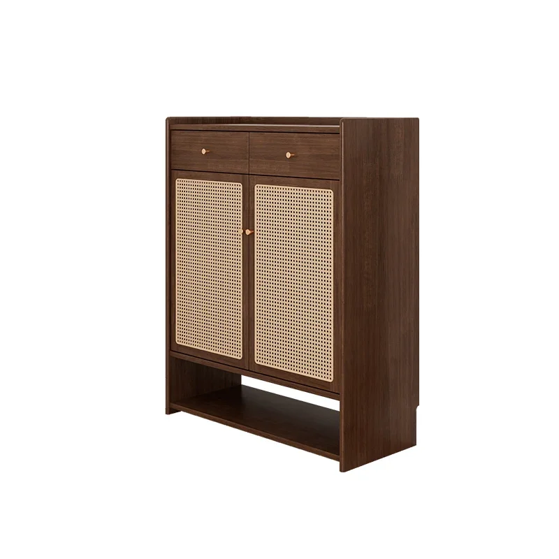 

Xl Solid Wood Rattan Shoe Cabinet Large Capacity Small Apartment Black Hallway Dust-Proof Locker