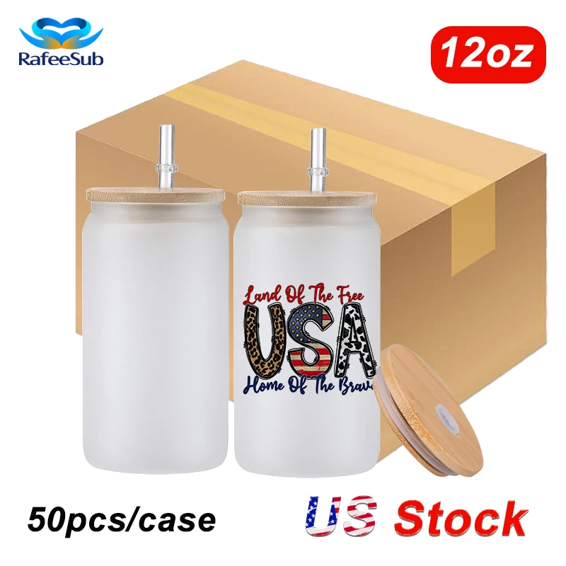

US Stocked 16oz Drinkware Glassware Drink Iced Coffee DIY Blank Glasses Tumbler Sublimation Soda Can Shaped Beer Glass With Lid