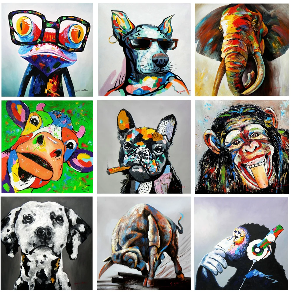 

Animals Graffiti Art Dog Monkey Paintings on Canvas Pop Street Art Wall Pictures for Kid's Room Posters Prints Home Wall Decor