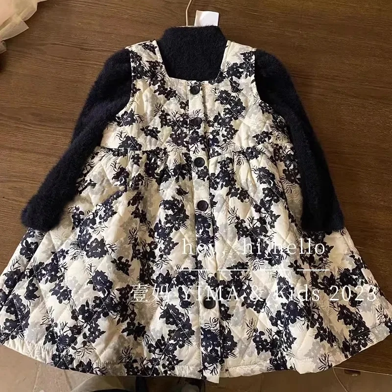 

4-12Years Toddler Kids Cotton Padded Sleeveless Dress Children Floral Cute Princess Dress Little Girls Sundress Coat Outfits 6 7