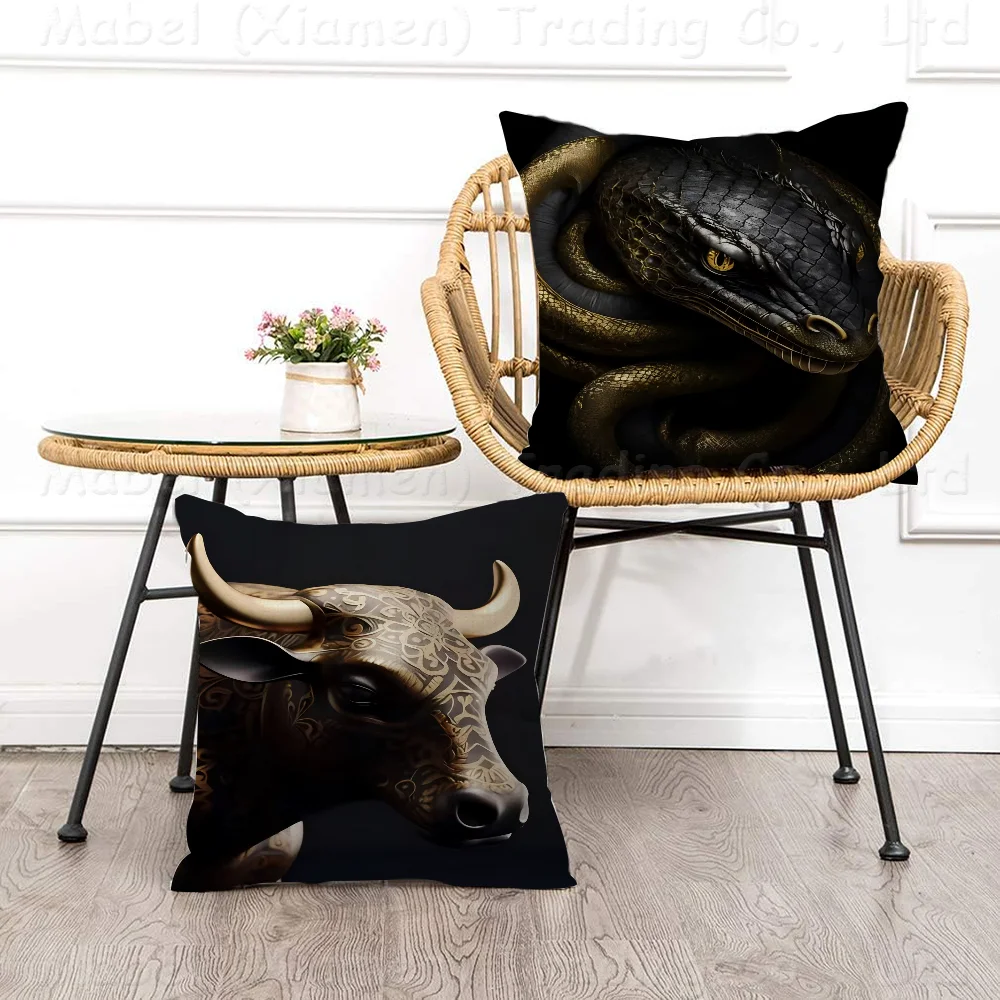 Painting Metal Black Canvas Pillow Covers Cartoon Sofa Decorative Home Double-sided Printing Short Plush Cute Cushion Cover