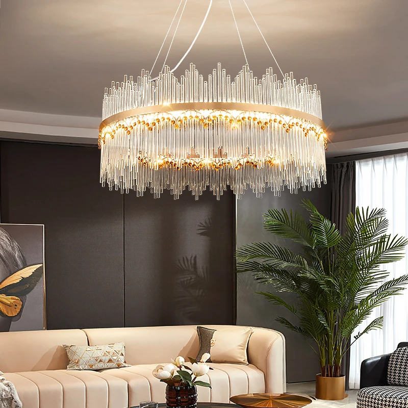

Led Modern Crystal Round Ceiling Chandelier For Model Living Room Stainless Steel Hanging Light Luxury Lustre Foyer Indoor Lamp
