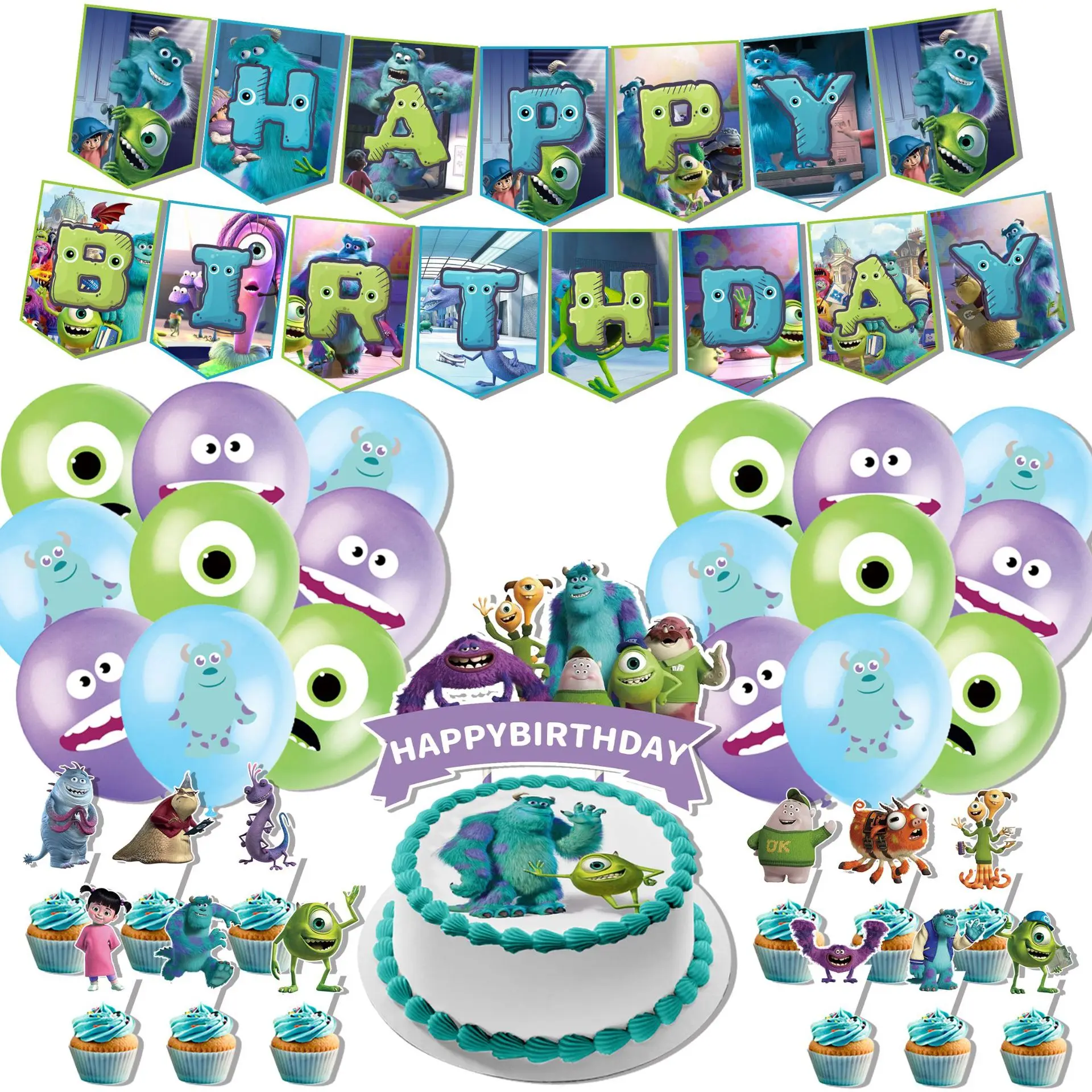 

Disney Monsters University Mike Wazowski Theme Balloon Banners Cake topper Birthday Party Decoration Baby Shower Supplies