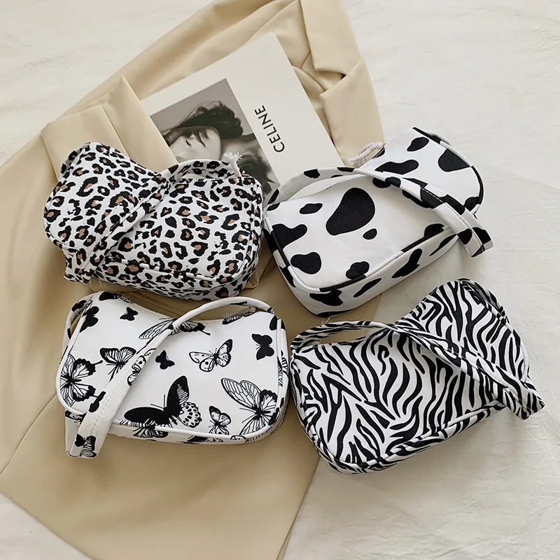 

Нейлоновая сумка на плечо для женщин, Повседневная Дамская сумочка с принтом животных, с бабочкой, леопардовым принтом, зеброй, воловьим принтом