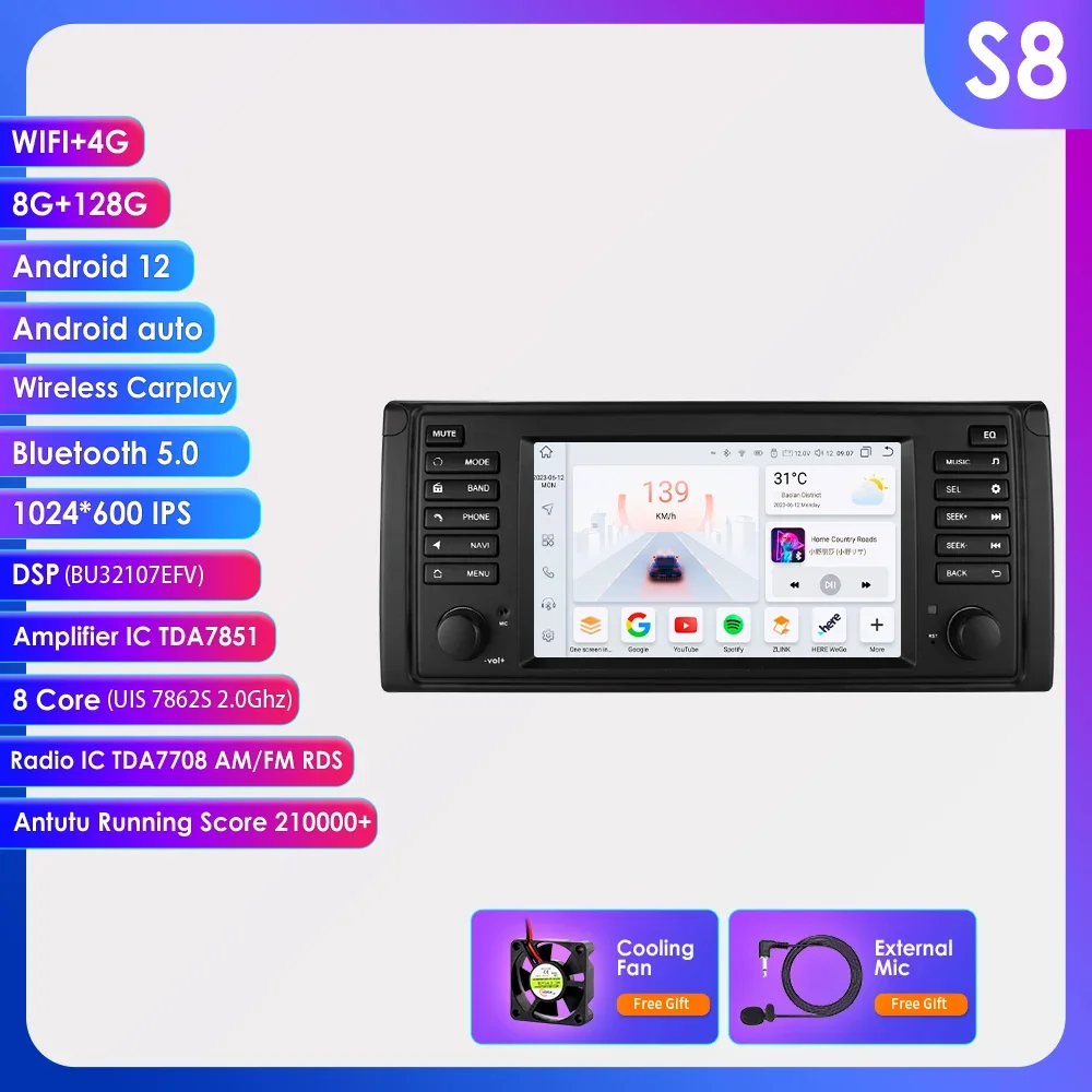 AI Carplay Android Auto Авто Радио Мультимедиа Для BMW 5 серии E39 X5 E53 M5 1996-2003 Навигация без DVD RDS Стерео GPS 7862