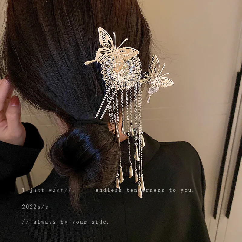 

Butterfly Flower Tassel Hairpin, European And American Fashion Temperament, Coiled Minority Ins, Cold Metal